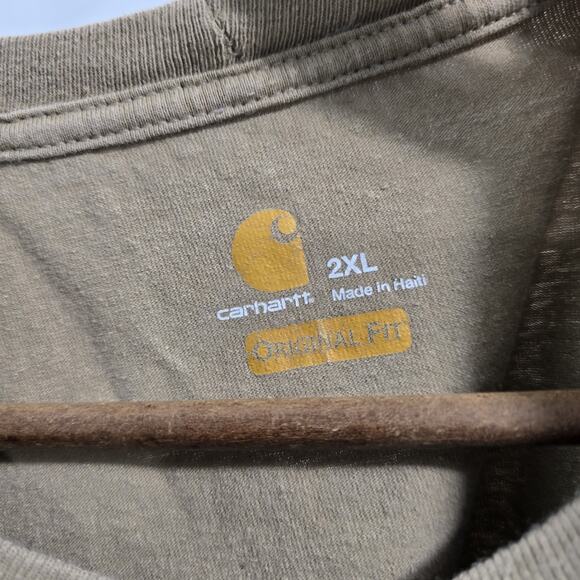 Carhartt T Shirt Mens 2XL Tan Brown Beige Pocket Original Fit Short Sleeve K87 - Picture 3 of 13
